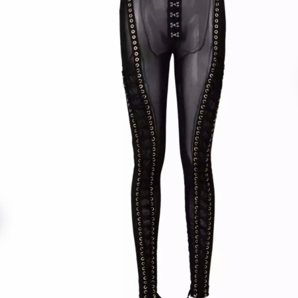 Lace up black mesh pants